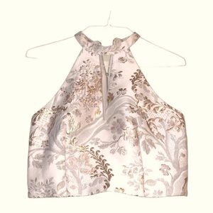 EXPRESS Jacquard Floral Print Crop Halter Top